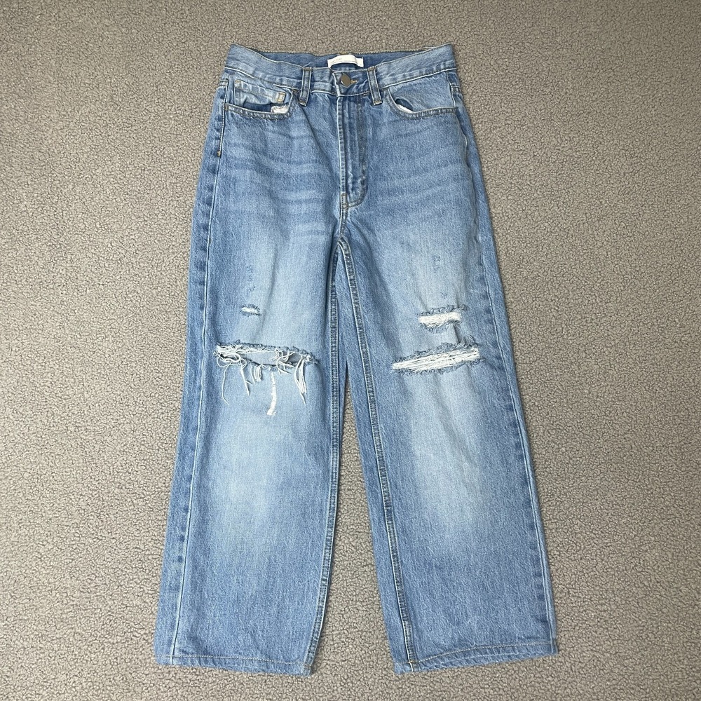 Oak + Fort Womens Size 27 Jeans Wide Leg distressed Blue Denim 90's Y2K